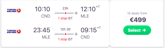 Flights from Constanta, Romania to the Maldives