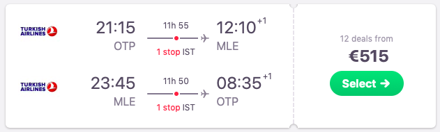 Flights from Bucharest, Romania to the Maldives
