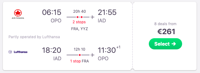 Flights from Porto, Portugal to Washington 