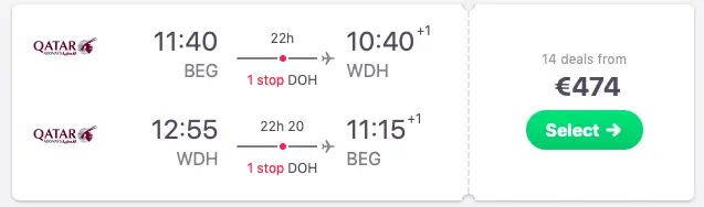 Flights from Belgrade, Serbia to Namibia