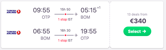 Flights Bucharest, Romania to Mumbai, India