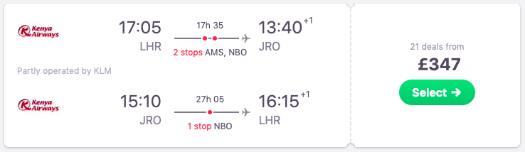 Flights from London to Kilimanjaro, Tanzania