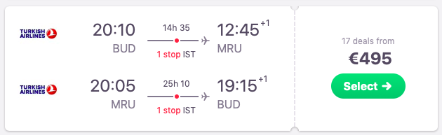 Flights from Budapest to Mauritius