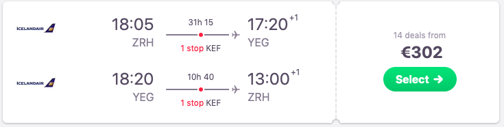 Flights from Zurich to Edmonton, Canada