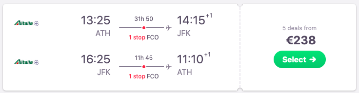 Flights from Athens to New York