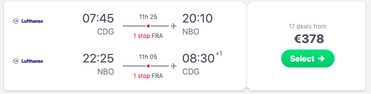 Flights from Paris to Nairobi, Kenya by Lufthansa