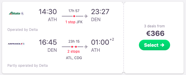 Flights from Athens, Greece to Denver, Colorado