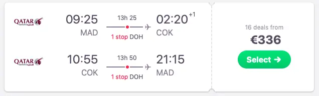 Flights from Madrid to Kochi, India