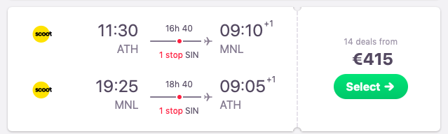 Flights from Athens, Greece to Manila, Philipinnes