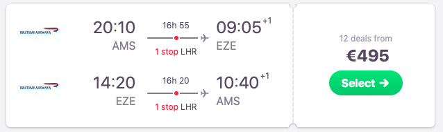 Flights from Amsterdam to Buenos Aires, Argentina