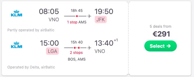 Flights from Vilnius to New York
