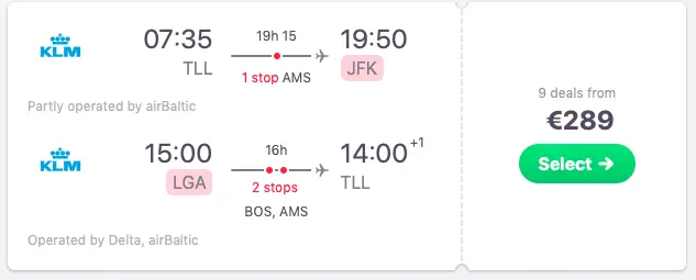 Flights from Tallin to New York 