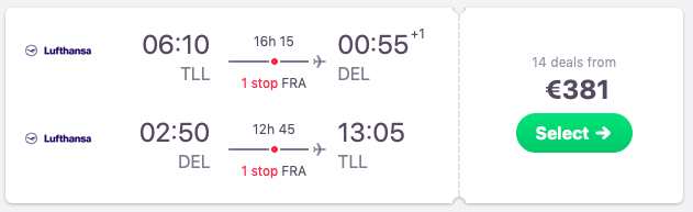 Flights from Tallinn to New Delhi, India