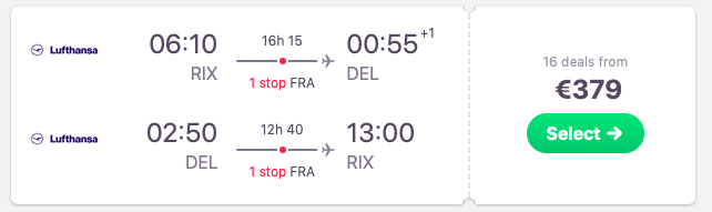 Flights from Riga to New Delhi, India