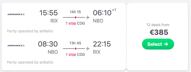 Flights from Riga, Latvia to Nairobi, Kenya