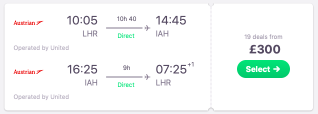Direct flights from London to Houston, Texas