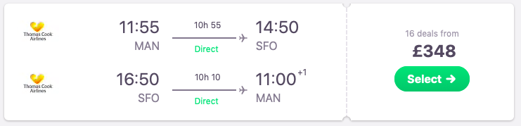 DIRECT flights from Manchester, UK to San Francisco, California