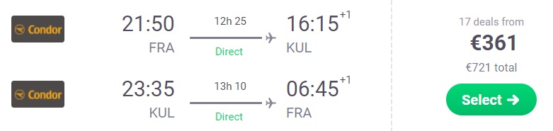 Non Stop flights to MALAYSIA from Frankfurt