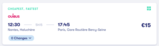 Bus from Nantes to Paris, France