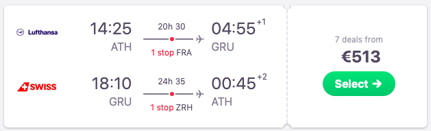 Flights from Athens, Greece to Sao Paolo, Brazil