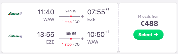 Flights from Warsaw, Poland to Buenos Aires, Argentina