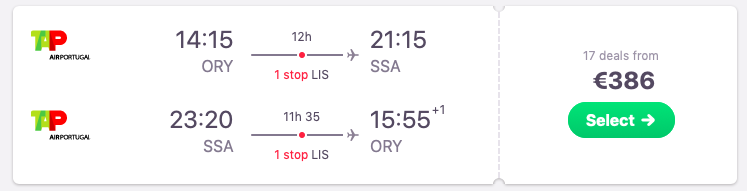 Flights from Paris, France to Salvador, Brazil