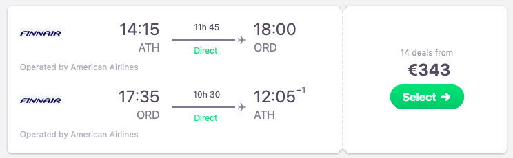 DIRECT flights from Athens, Greece to Chicago