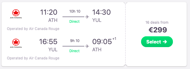 DIRECT flights from Athens to Montreal, Canada