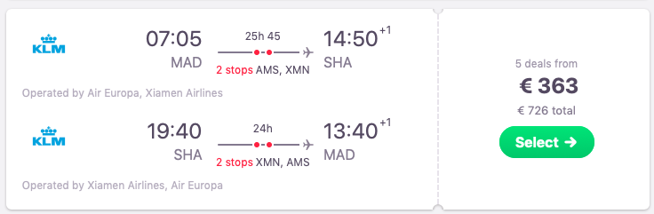 Flights from Madrid to Shanghai, China