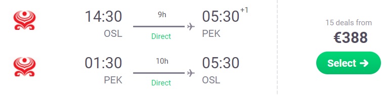 cheap flights oslo beijing china