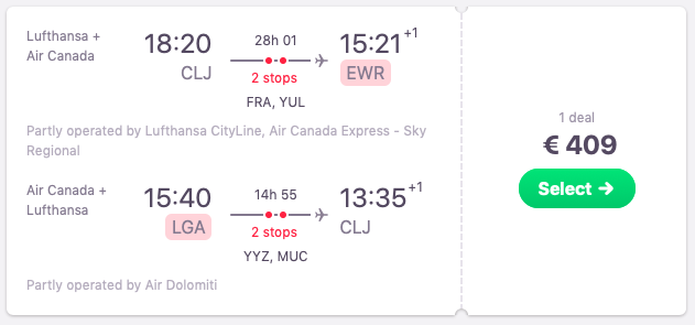 Flights from Cluj Napoca to New York