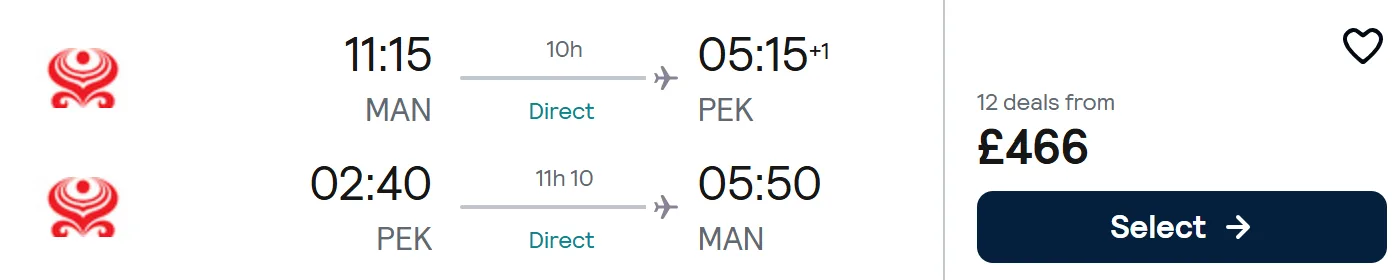 flights from Manchester, UK to BEIJING, CHINA