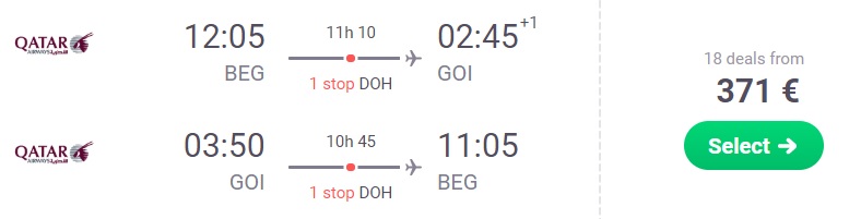 Cheap flights from Belgrade to GOA India