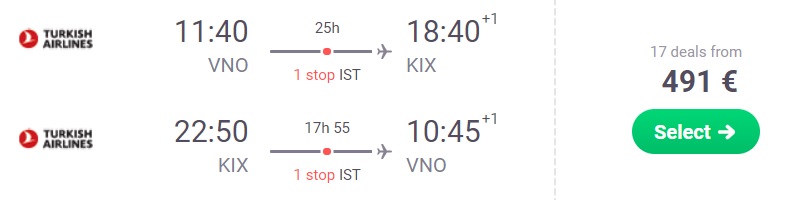 cheap flights vilnius osaka japan