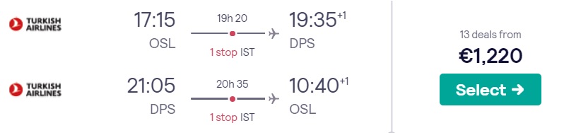 business class flights to bali from oslo