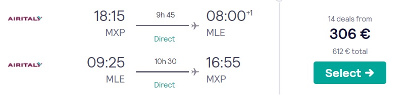 cheap flights milan maldives