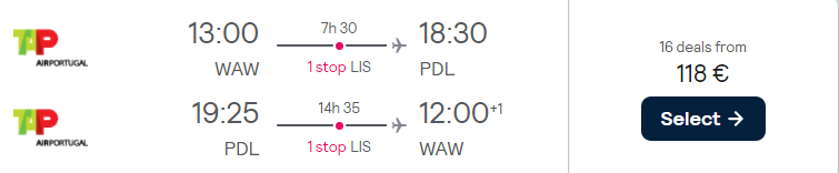 cheap flights warsaw azores