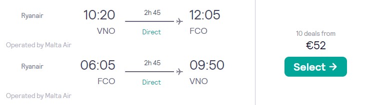 cheap flights vilnius rome
