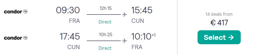 NON STOP flights Frankfurt CANCUN