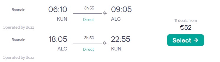 cheap flights from Kaunas to ALICANTE