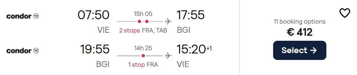 cheap flights vienna barbados