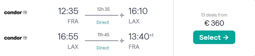 NON STOP flights Frankfurt LOS ANGELES