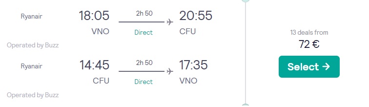 cheap flights vilnius corfu
