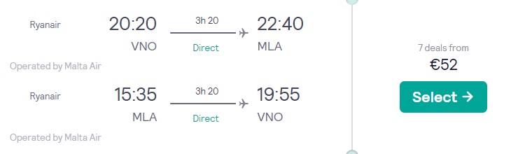 cheap flights vilnius malta