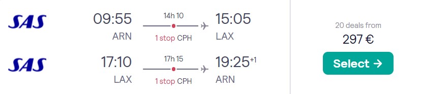cheap flights from Stockholm to LOS ANGELES
