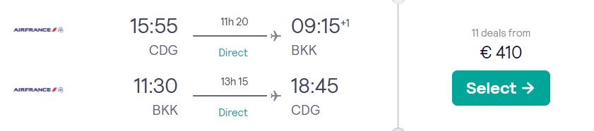 non stop flights paris bangkok thailand