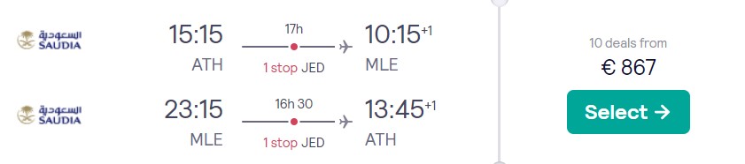 business class flights to maldives from athens