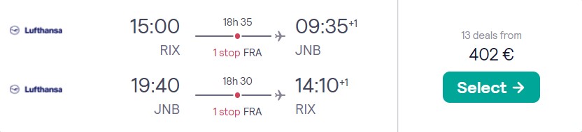 Cheap flights Riga SOUTH AFRICA