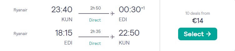 Cheap flights from Kaunas to Edinburgh SCOTLAND