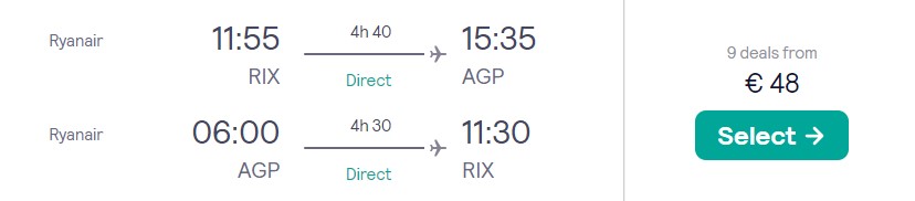 Cheap flights to MALAGA from Riga